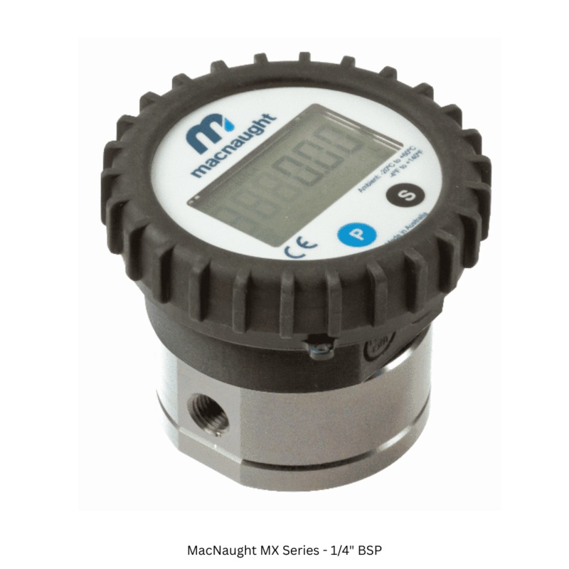 MacNaught MX Series Oval Gear Flowmeter Stainless Steel Body with DC Powered Digital Indicator with Outputs
