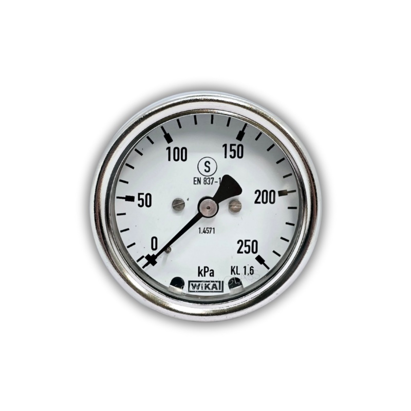 WIKA Bourden Tube Pressure Gauge – Stainless Steel – 63mm Dial  –  Rear Entry