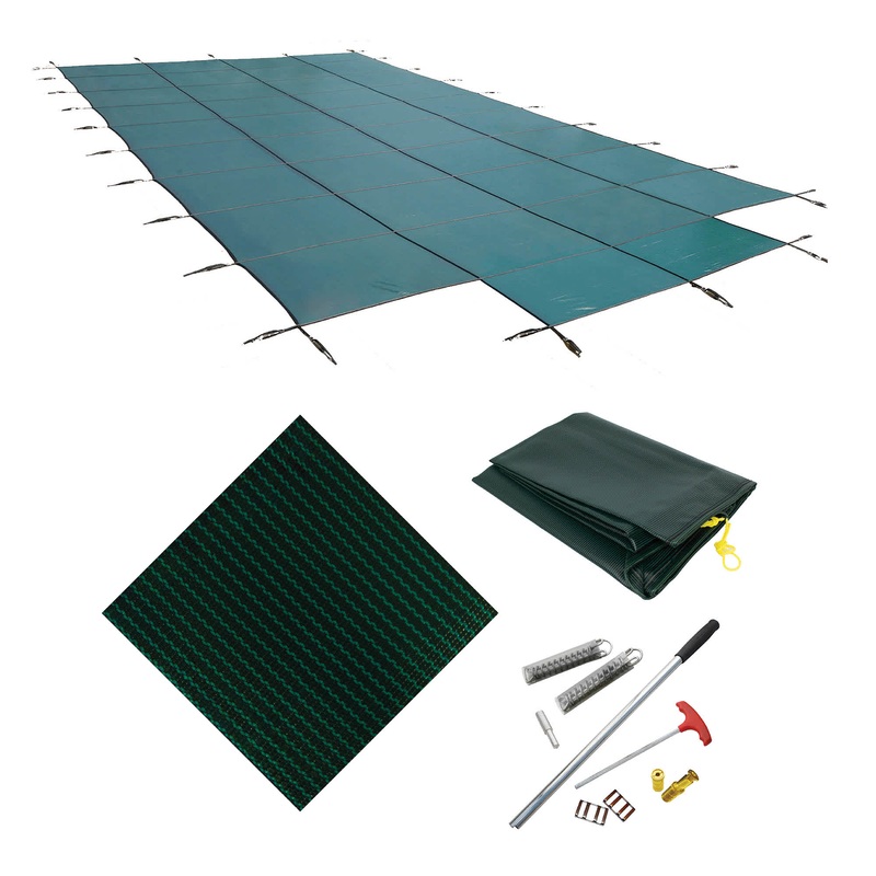 18-Year Mesh In-Ground Pool Safety Cover with Step Section – Green