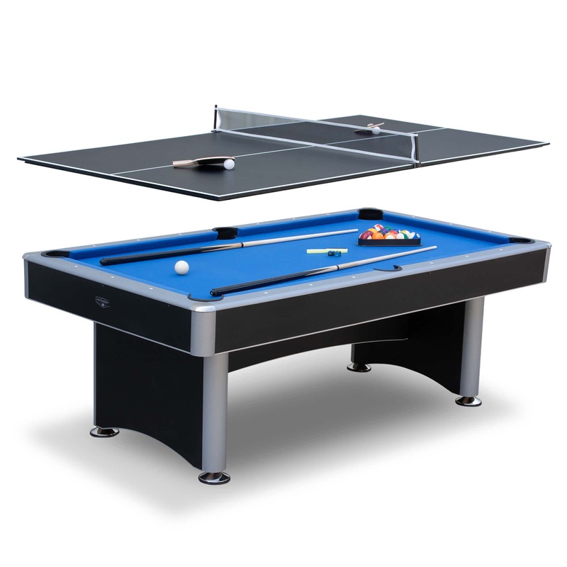 Maverick II 7-ft Pool Table with Table Tennis Top – Black with Blue Felt