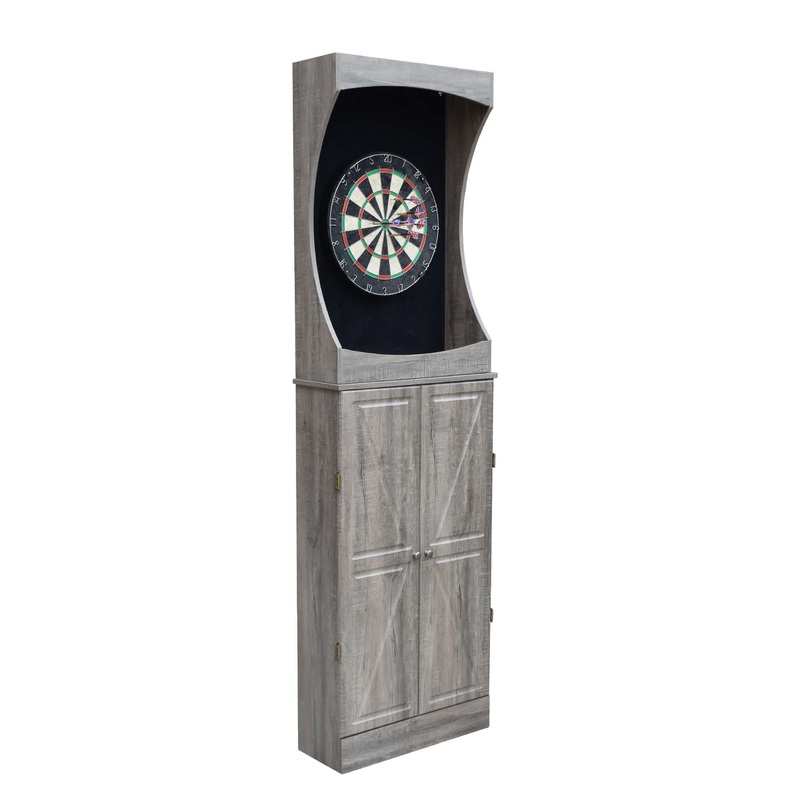 Westwood Bristle Dartboard and 84-in Free-Standing Cabinet – Rustic Gray