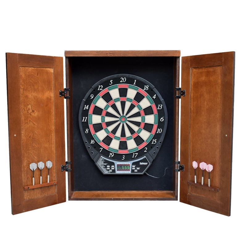 Brookline Electronic Dartboard and Cabinet Set – 29 Games – Walnut Finish