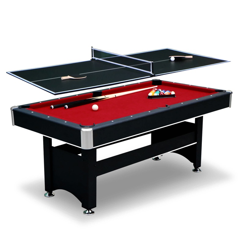 Spartan 6-ft Pool Table with Table Tennis Top – Black with Red Felt