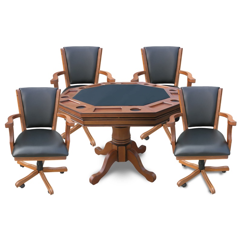 Kingston 48-in Poker Table Combo Set with 4 Arm Chairs – Oak Finish