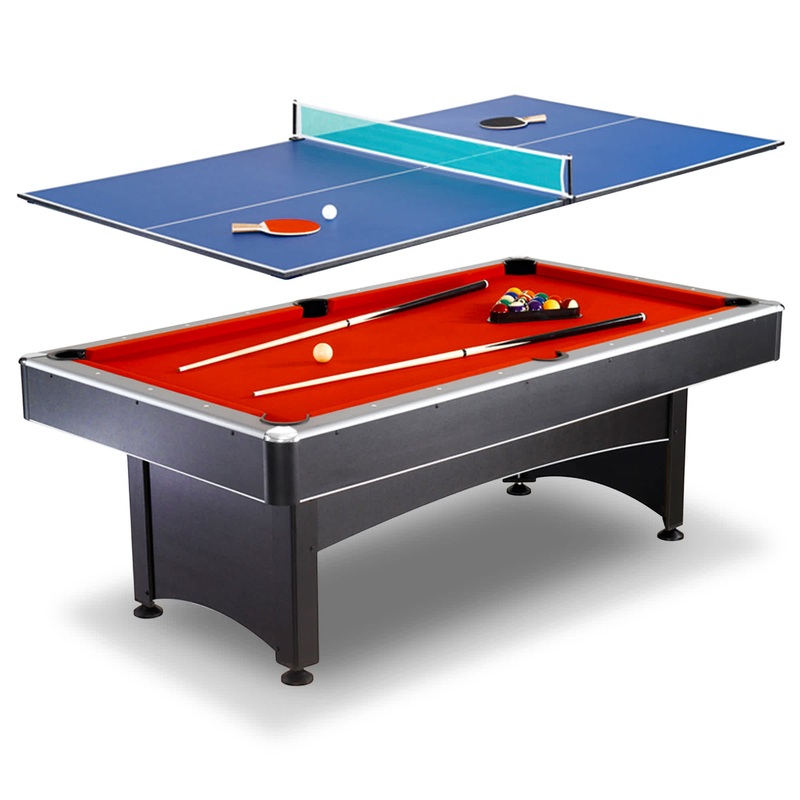 Maverick 7-ft Pool Table with Table Tennis Top – Black with Red Felt
