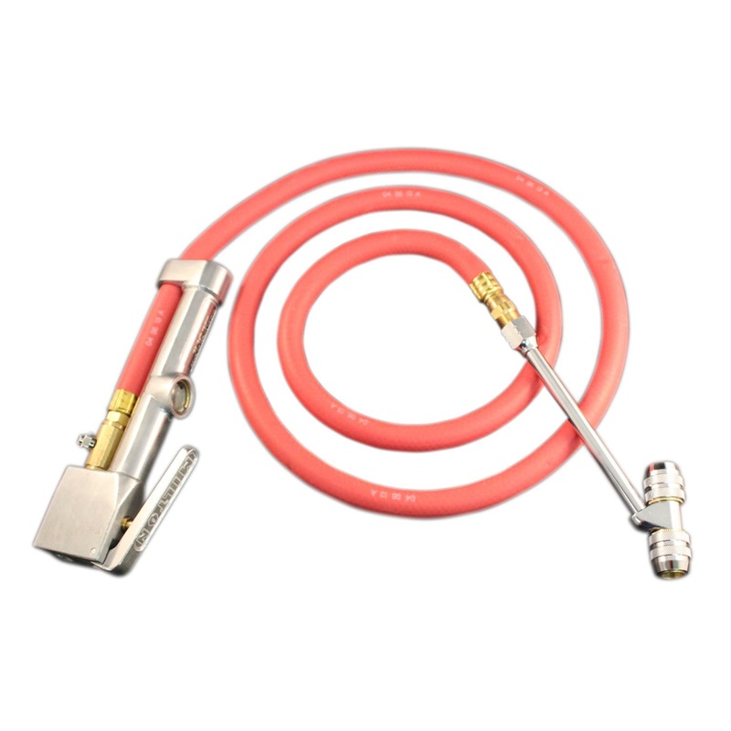 Heavy-Duty Truck Tire Inflator Gauge w/5′ Air Hose, Dual Head Chuck, Full Swivel, 1/4 NPT