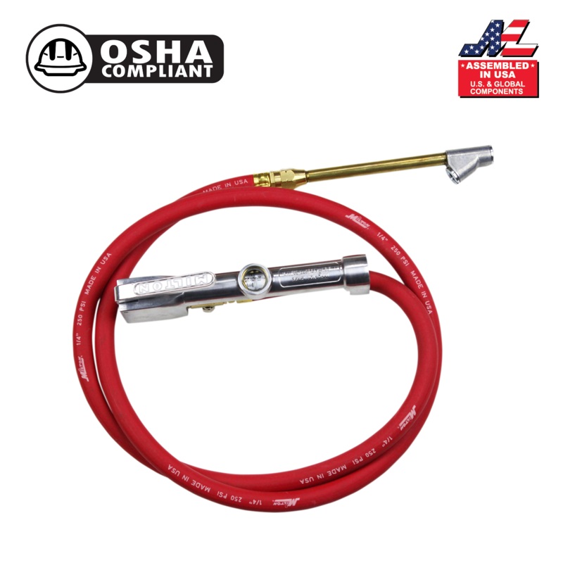 Milton Tire Inflator Gauge with Dual-Head Straight Foot Air Chuck 5 Foot Air Hose 10-160 PSI