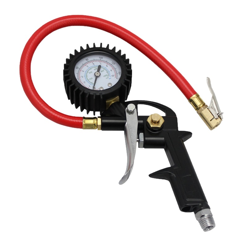EXELAIR Analog Pistol Grip Tire Inflator/Deflator Gauge, 13 Air Hose and Easy-Clip Chuck