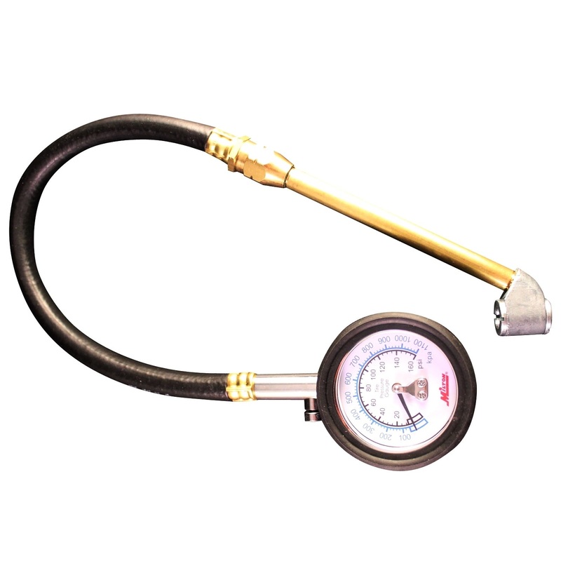 High Pressure Dial Tire Pressure Gauge – Dual Head Air Chuck, 12 Hose