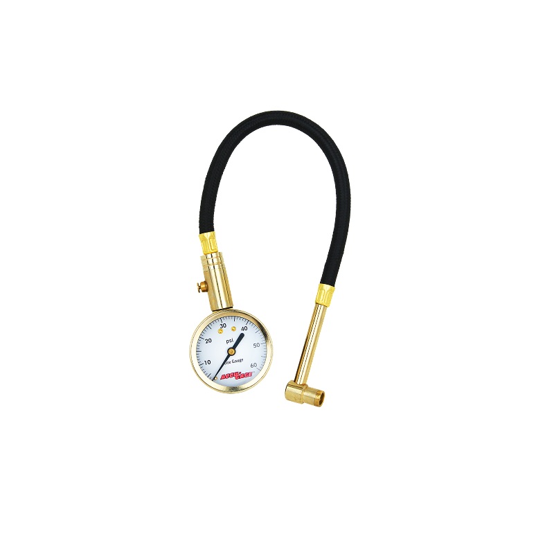 ACCU-GAGE by Milton Dial Tire Pressure Gauge w/ Right Angle Air Chuck and 11 Braided Hose – ANSI Certified for Motorcycle/Car/Truck (0-60 PSI)