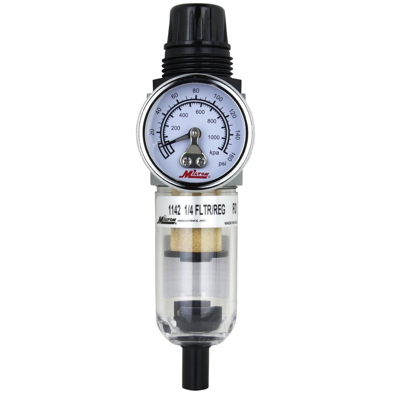 1/4 NPT Polycarbonate Mini Piggyback FR Duo Filter-Reducer with Gauge