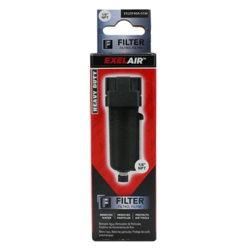 EXELAIR FRL Mini Air Filter, 1/8 NPT, Metal Bowl, Automatic Float