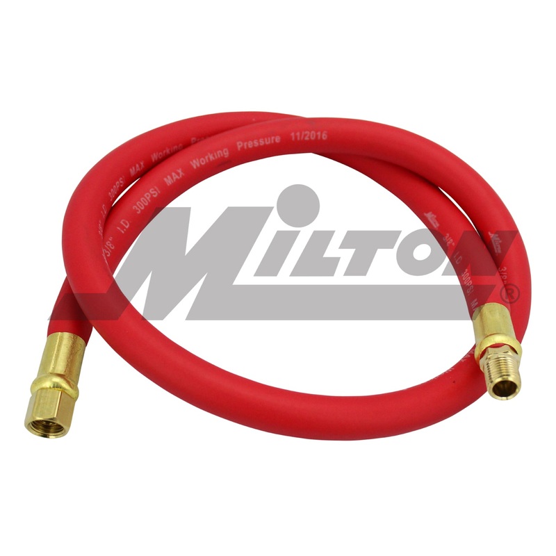 Air Leader Hose, 3/8 x 3 ft. Rubber Hose – 1/4 NPT Brass Ends, 300 Max PSI