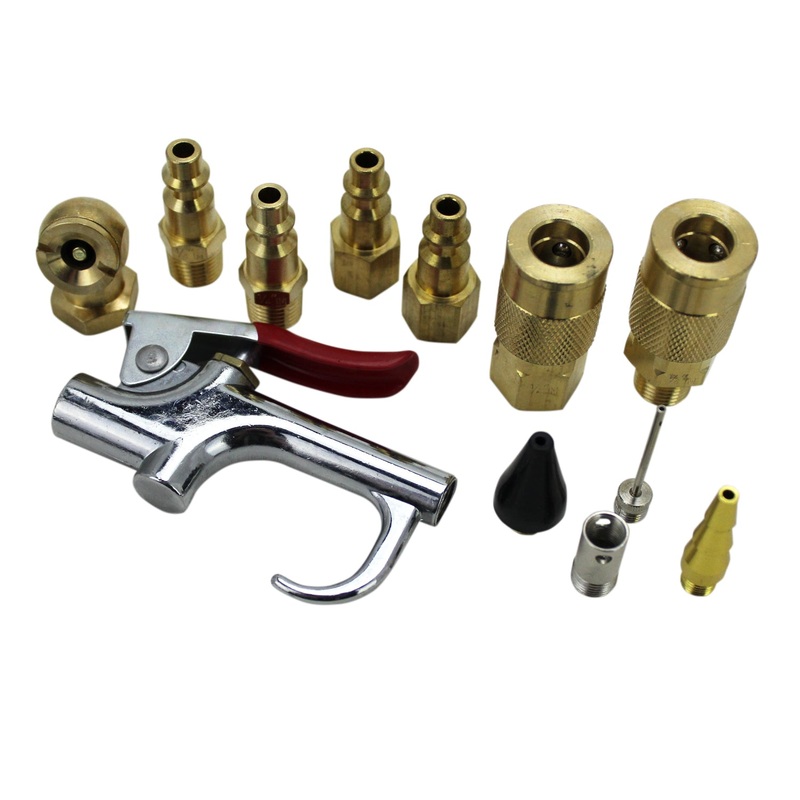 EXELAIR Blow Gun and Air Accessory Kit – Safety adapter, Nozzle Tips, Inflator Needle, Ball Foot Air Chuck, and M-STYLE Couplers/Plugs – 150 Max PSI (12-Piece)