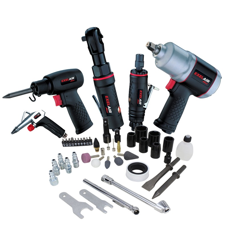 EXELAIR 50-Pc. COMPOSITE Professional High Torque Automotive Air Tools & Accessory Kit