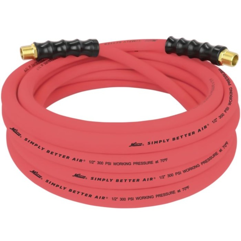 1/2 Ultra Lightweight Rubber Hose, 25′ Air Hose w/ 1/2 NPT Male Inlet Thread Ends