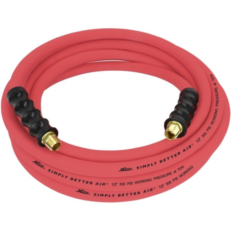 1/2 Ultra Lightweight Rubber Hose, 25′ Air Hose w/ 3/8 NPT Male Inlet Thread Ends