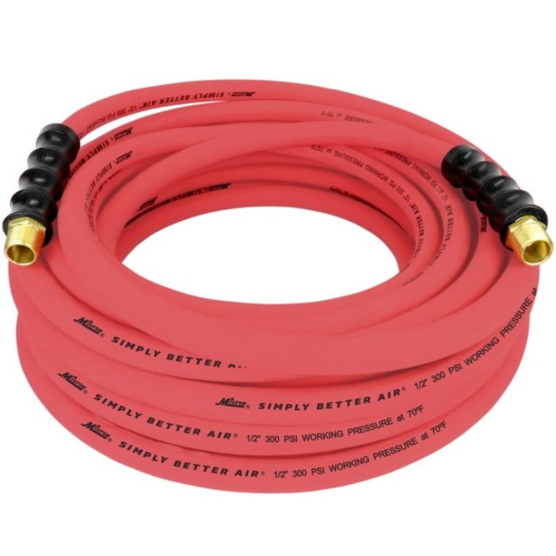 1/2 Ultra Lightweight Rubber Hose, 50′ Air Hose w/ 1/2 NPT Male Inlet Thread Ends