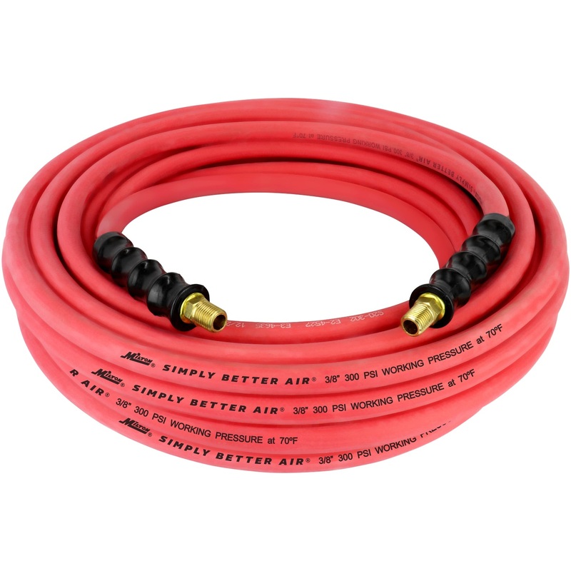 3/8 Ultra Lightweight Rubber Hose, 50′ Air Hose w/ 1/4 NPT Male Inlet Thread Ends