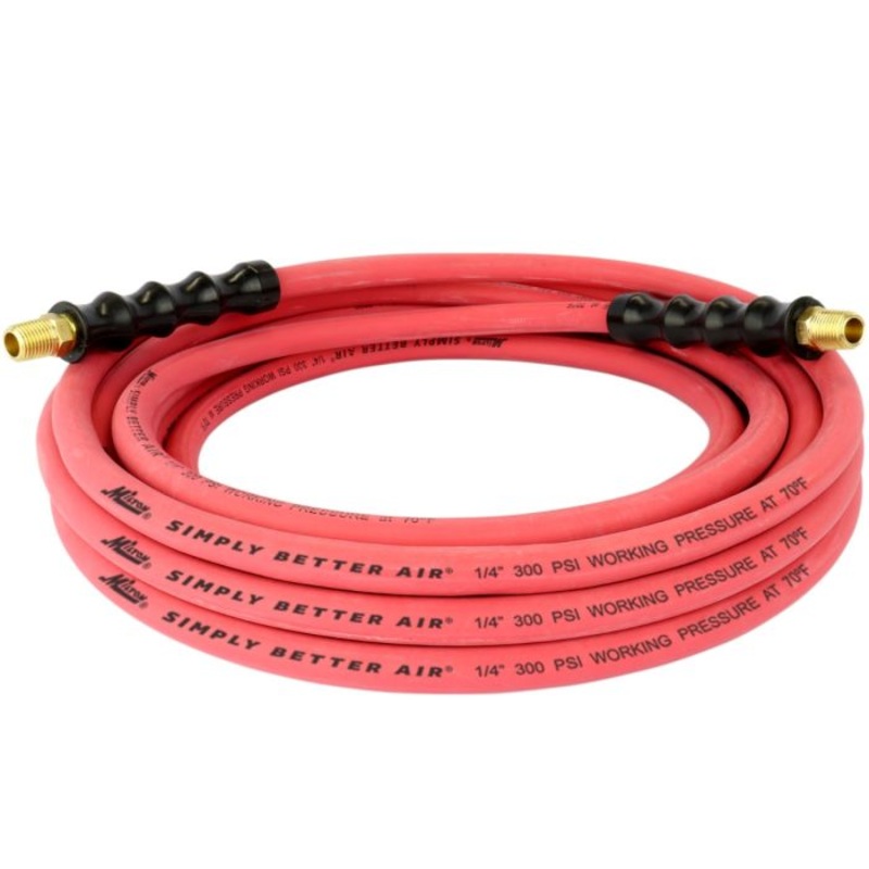 1/4 Ultra Lightweight Rubber Hose, 25′ Air Hose w/ 1/4 NPT Male Inlet Thread Ends