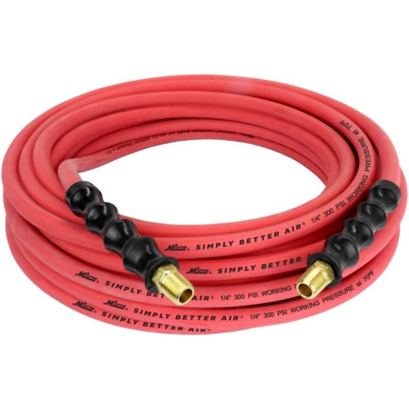1/4 Ultra Lightweight Rubber Hose, 50′ Air Hose w/ 1/4 NPT Male Inlet Thread Ends