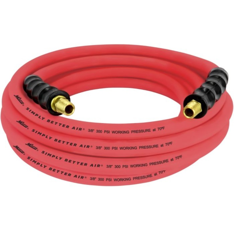 3/8 Ultra Lightweight Rubber Hose, 100′ Air Hose w/ 3/8 NPT Male Inlet Thread Ends