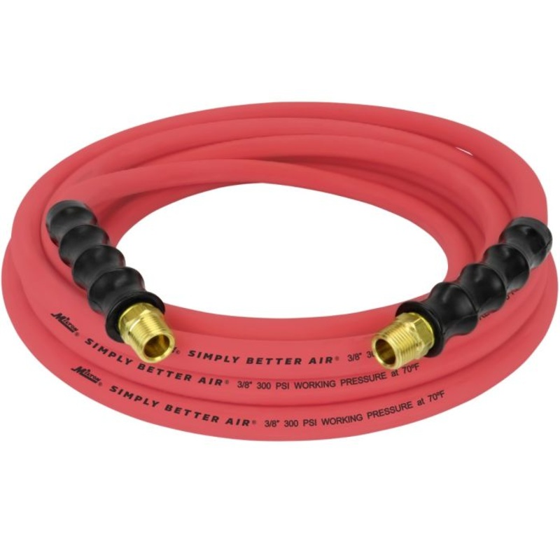 3/8 Ultra Lightweight Rubber Hose, 25′ Air Hose w/ 3/8 NPT Male Inlet Thread Ends