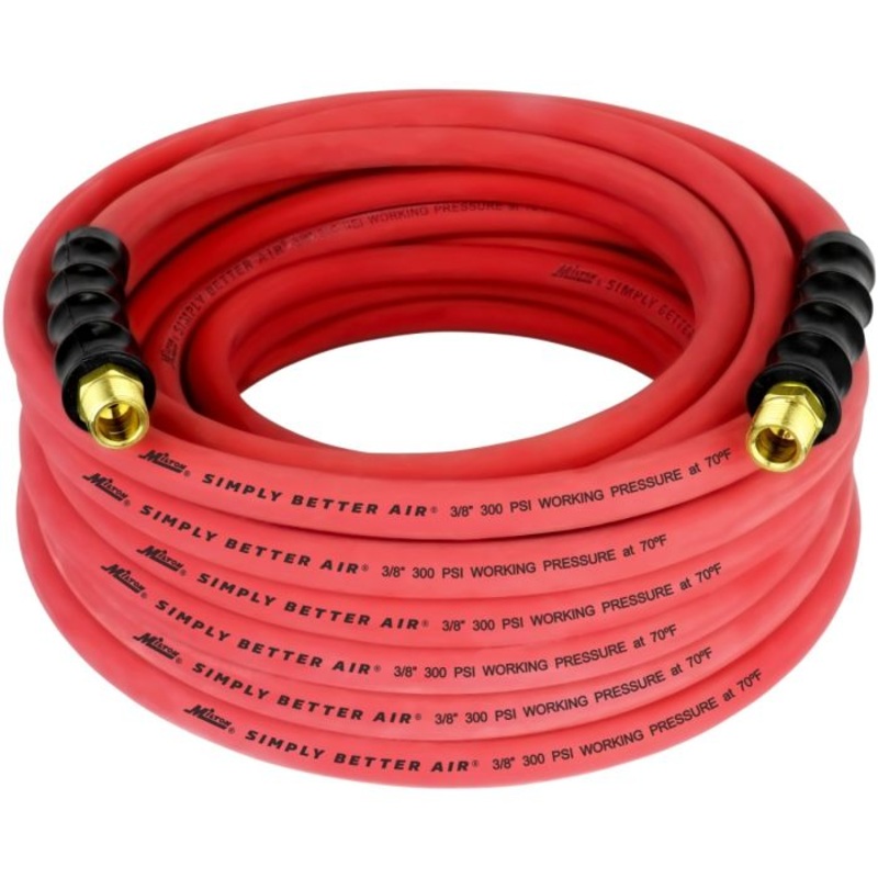 3/8 Ultra Lightweight Rubber Hose, 50′ Air Hose w/ 3/8 NPT Male Inlet Thread Ends