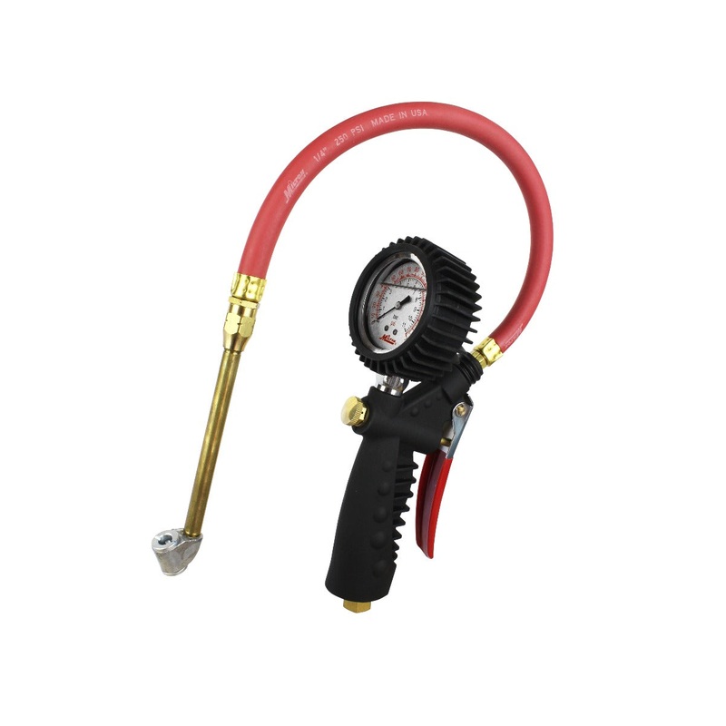 Pro Analog Tire Inflator/Pressure Pistol Grip Gauge, Classic Dual Head Chuck, 15 Hose