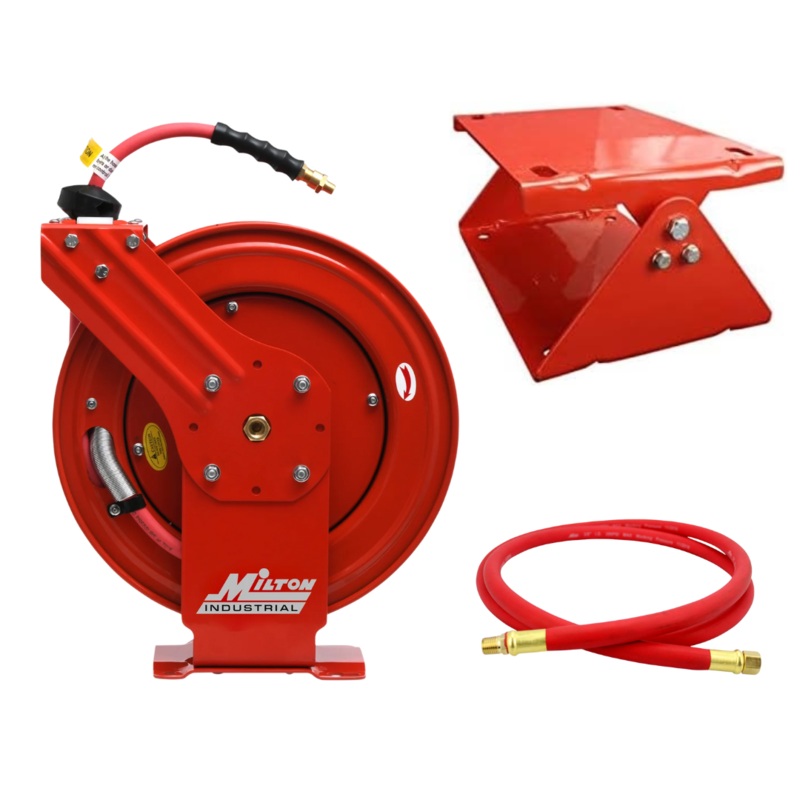 Industrial Hose Reel Kit  50′ EPDM Hose, 6′ Leader Hose & Swivel Mount