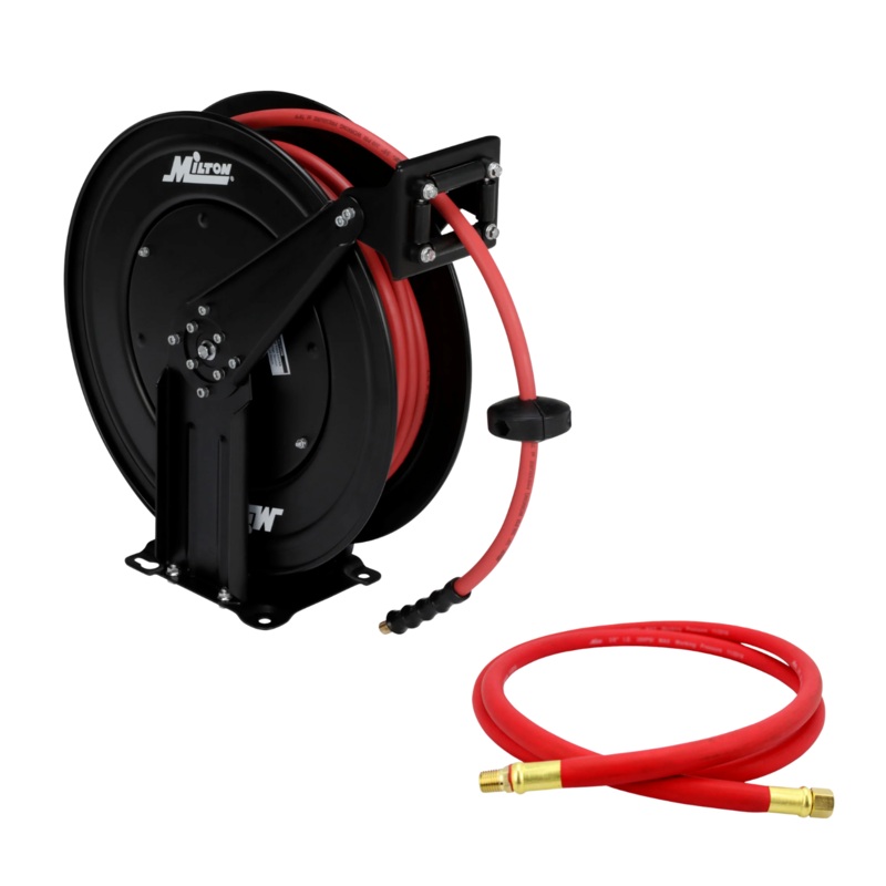 Pro Series Hose Reel Bundle: 50 ft. Dual-Arm Auto-Retracting Reel + 6 ft. Air Leader Hose