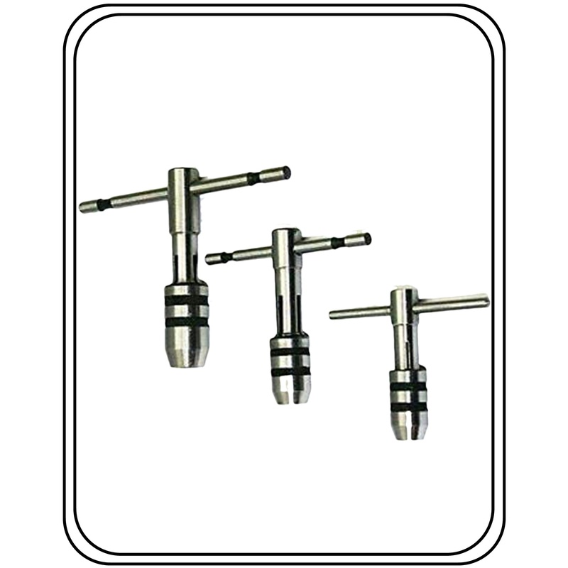 T-Handle T Ratchet Type Tap Wrench Set of 3 Pieces Solid Collet Jaws chrome finish white pack of 3