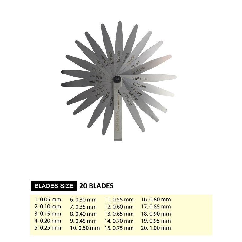 JAIBROS thickness gage feeler gauge 13/20/26 blades stainless steel white finish pack of 1