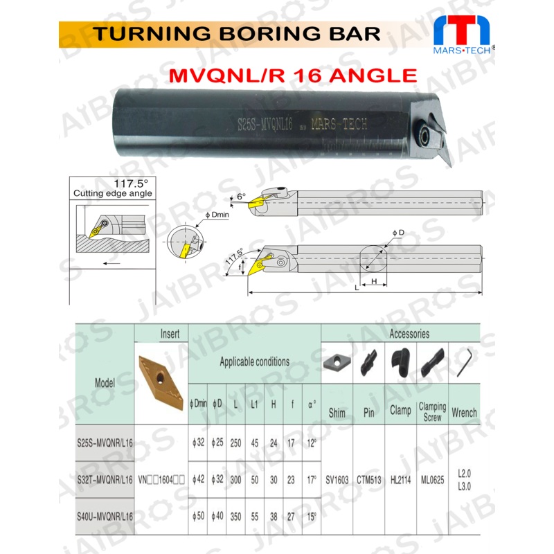 MVQNR/L VNMG1604 boring bar angle Boring Bar dia 25/32 pack of 1