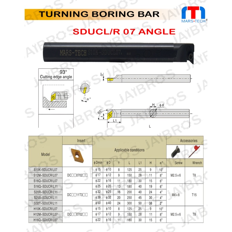 SDUCL/R Boring bar suitable to Dcmt0702/Dcmt11t3 pack of 1