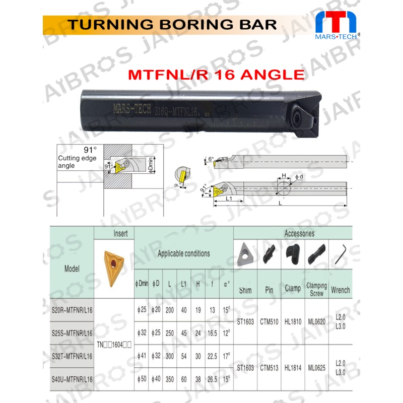 MTFNL/R TNMG1604 Boring bar dia 16/20/25/32 pack of 1