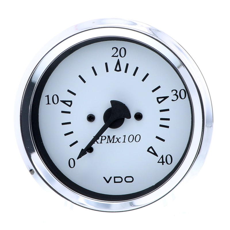 VDO Cockpit Marine 85MM (3-3/8) Diesel Tachometer – Alternator Input – White Dial/Chrome Bezel [333-15272]