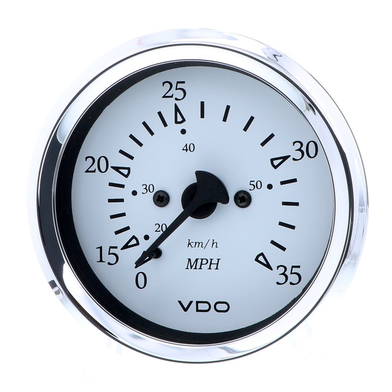 VDO Cockpit Marine 85MM (3-3/8) Pitot Speedometer – 0 to 35 MPH – White Dial/Chrome Bezel [260-15271]