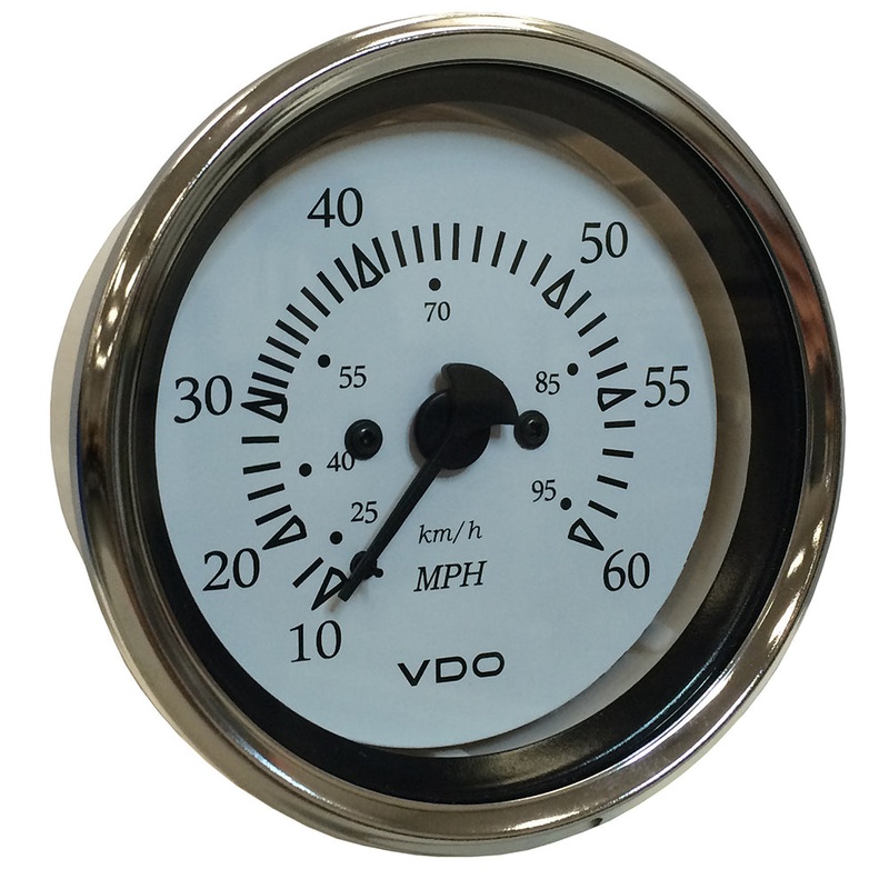 VDO Cockpit Marine 85MM (3-3/8) Pitot Speedometer – 0 to 60 MPH – White Dial/Chrome Bezel [260-15270]