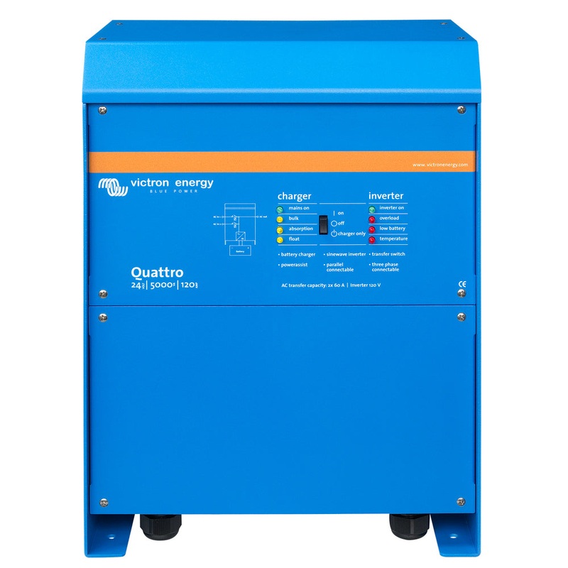 Victron Quattro Inverter/Charger 24V DC – 5000W – Dual 100AMP 120V AC Inputs – Auto Transfer Switch – 120AMP Battery Charger – Stackable [QUA245023110]