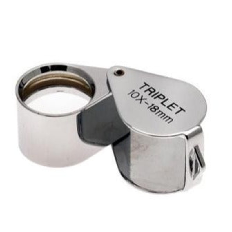 Triplet Glass Hand Lens 10X Loupe, 18 mm, with Plastic Case