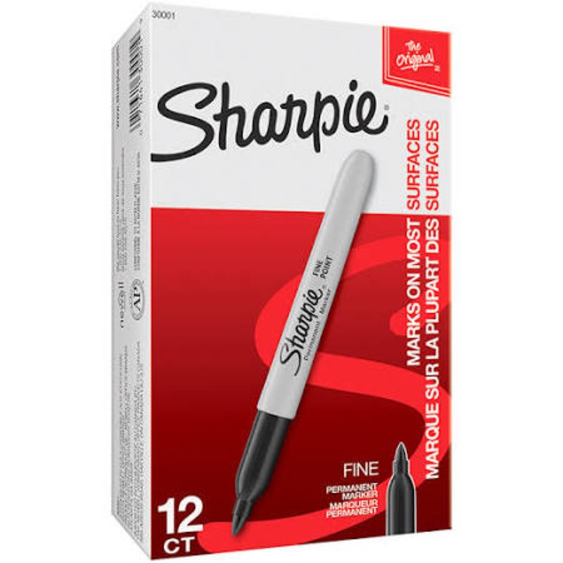 Sharpie Permanent Marker, Fine Point, Black, Box of 12