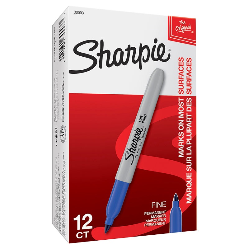 Sharpie Permanent Marker, Fine Point, Blue, Box of 12