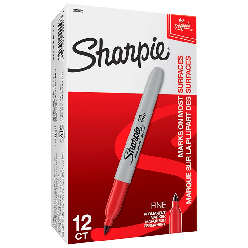 Sharpie Permanent Marker, Fine Point, Red, Box of 12