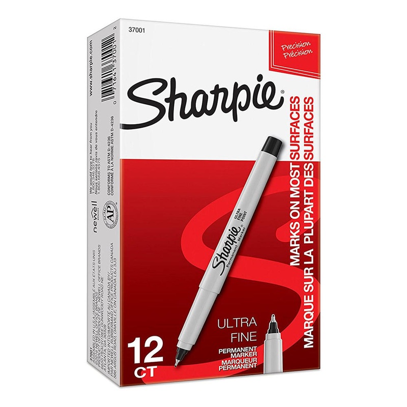 Sharpie Permanent Marker, Ultra-Fine Point, Black, Box of 12