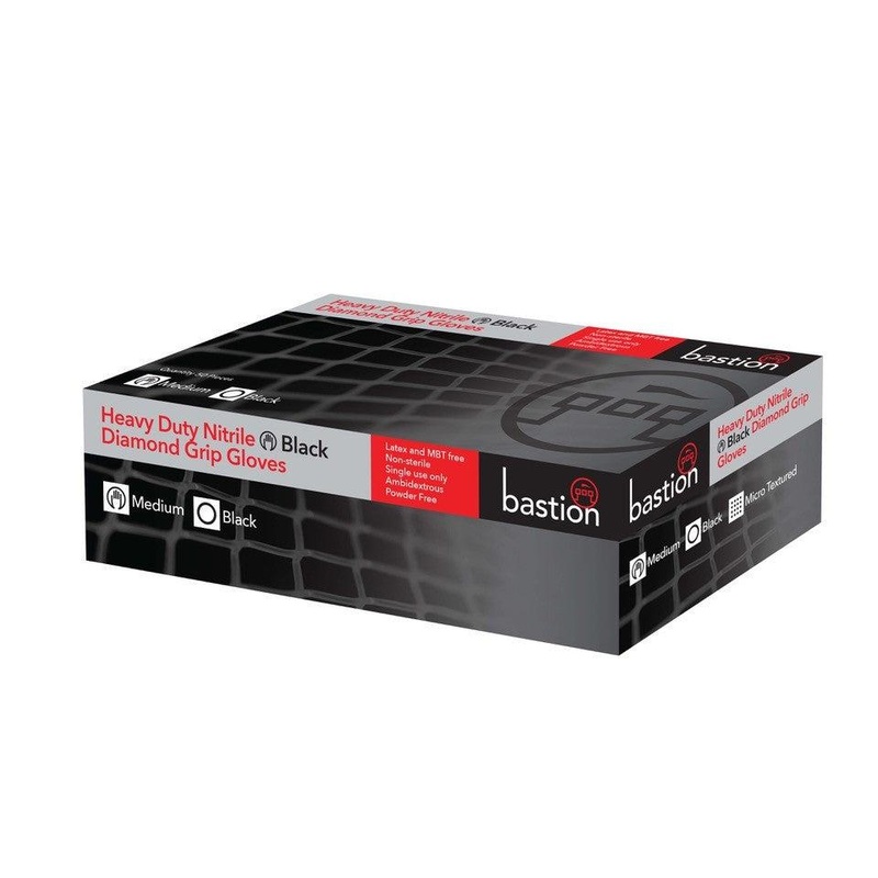 Bastion Heavy Duty Nitrile Diamond Grip Black, Powder Free – Carton 50