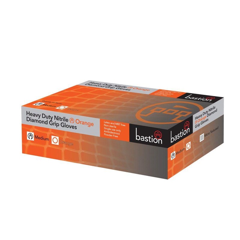 Bastion Heavy Duty Nitrile Diamond Grip Orange, Powder Free, Carton 50